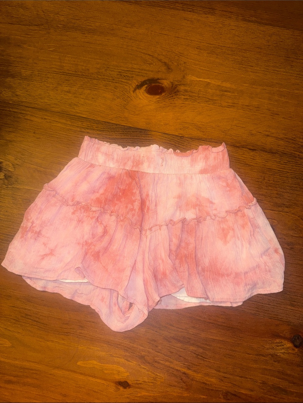 Altar'd State Pink Tie-Dye Ruffle Skort